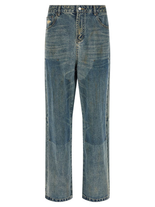 Jeans de pierna recta de algodón azul