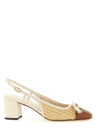 Zapatos de tacón medio beige de piel de cabra