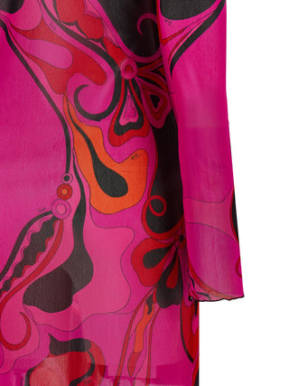 Vestido largo de poliamida fucsia