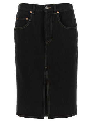 Black Cotton Midi Skirt