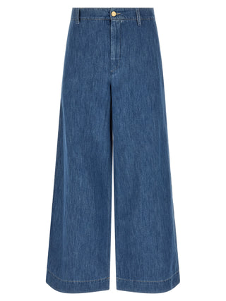 Blue Cotton Cropped Jeans