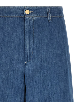 Blue Cotton Cropped Jeans