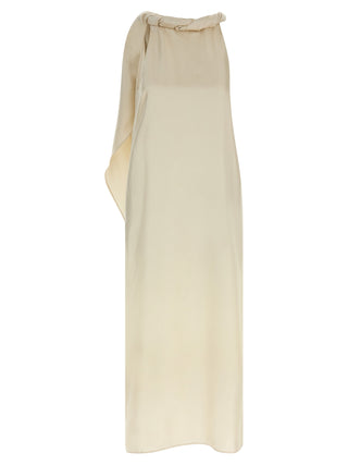Vestido midi de seda beige