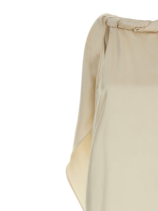 Beige Silk Midi Dress
