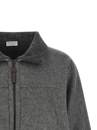 Gray Virgin Wool Full-Length Jacket
