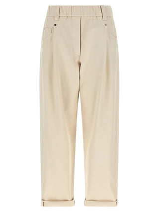 Beige Cotton Casual Pants