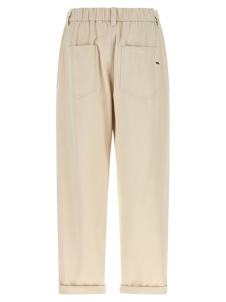 Beige Cotton Casual Pants