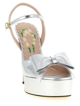 Silver Leather Stiletto Heel Sandals