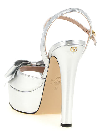 Silver Leather Stiletto Heel Sandals
