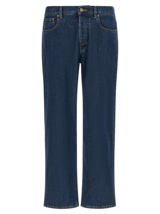 Blue Cotton Straight-Leg Jeans