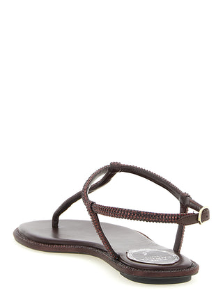 Sandalias planas de viscosa marrón