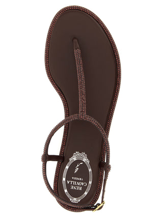 Sandalias planas de viscosa marrón
