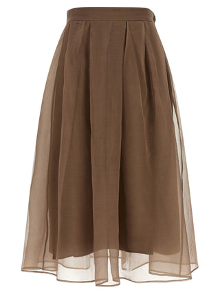 Brown Silk Midi Skirt