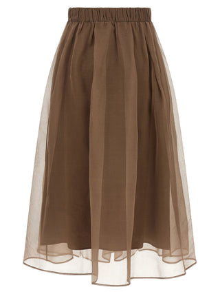 Brown Silk Midi Skirt