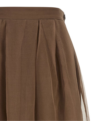 Brown Silk Midi Skirt