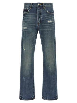 Jeans de pierna recta de algodón azul