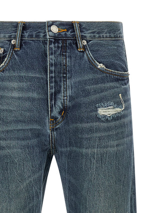 Blue Cotton Straight-Leg Jeans