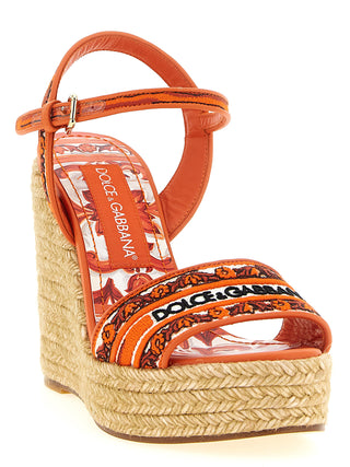 Orange Cotton Wedge Sandals