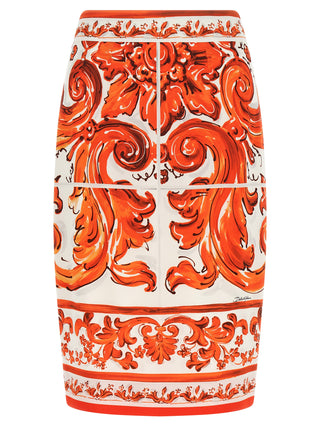 Orange Silk Midi Skirt