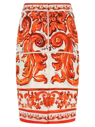 Orange Silk Midi Skirt