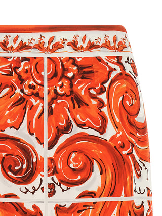 Orange Silk Midi Skirt
