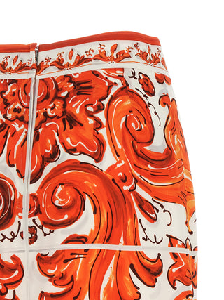Orange Silk Midi Skirt