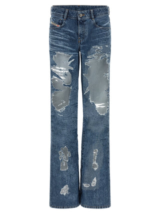Blue Cotton Flared Jeans