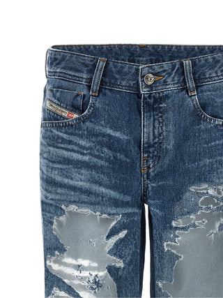 Blue Cotton Flared Jeans