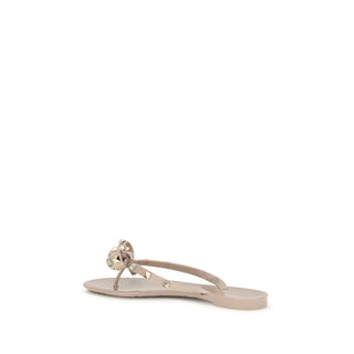 Beige Cotton Flip-Flop Sandals