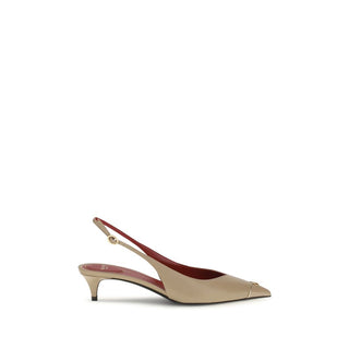 Beige Calf Leather Bos Taurus Mid Heel Pumps