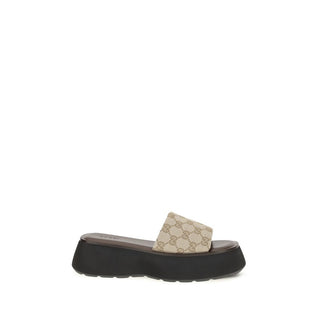 Beige Polyester Platform Sandals