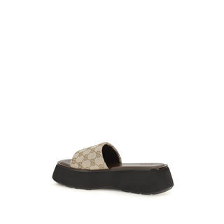 Beige Polyester Platform Sandals