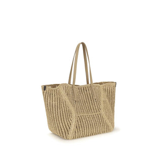 Beige Raffia Shoulder Bag