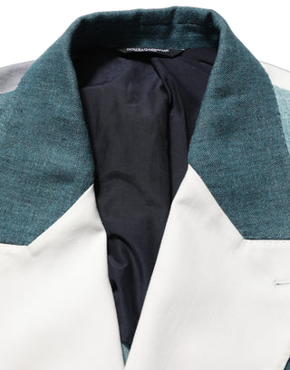 Multicolor Patchwork Linen Double Breasted Jacket
