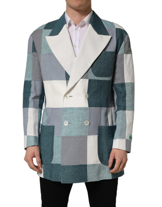 Multicolor Patchwork Linen Double Breasted Jacket