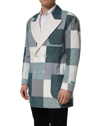 Multicolor Patchwork Linen Double Breasted Jacket