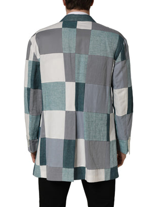 Multicolor Patchwork Linen Double Breasted Jacket