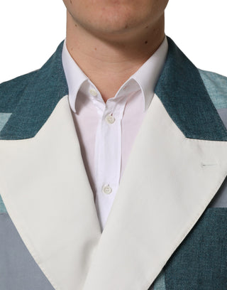 Multicolor Patchwork Linen Double Breasted Jacket