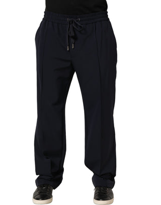 Dark Blue Drawstring Nylon Jogger Sweatpants Pants