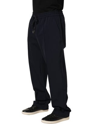 Dark Blue Drawstring Nylon Jogger Sweatpants Pants
