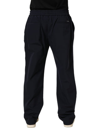 Dark Blue Drawstring Nylon Jogger Sweatpants Pants