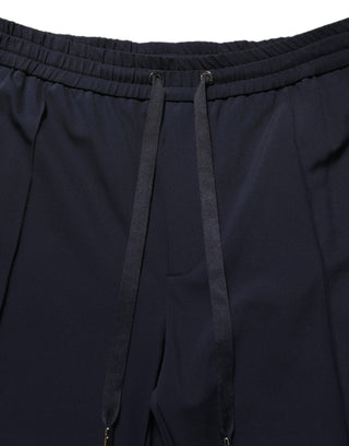 Dark Blue Drawstring Nylon Jogger Sweatpants Pants
