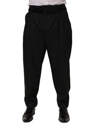 Black Pinstripe Wool Men Dress Trouser Pants