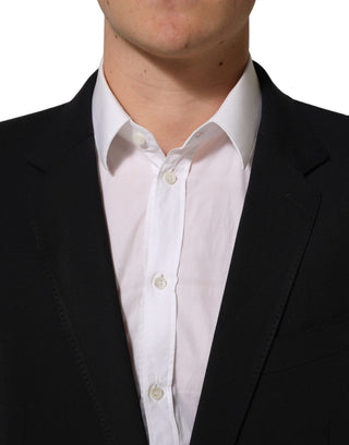 Traje formal de dos piezas ajustado de lana negra para hombre