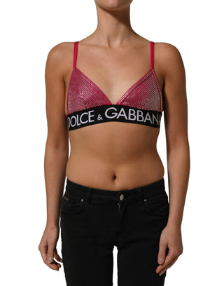 Top corto tipo bralette rosa con cristales decorativos