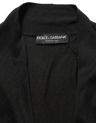 Black Silk Long Sleeves Draped Blouse Top