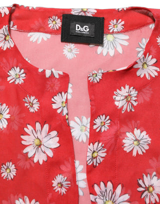 Blusa tipo kaftán roja con estampado floral y cuello en V de poliéster
