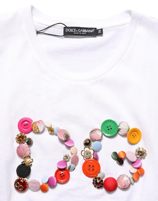 White DG Logo Embellished Round Neck T-shirt