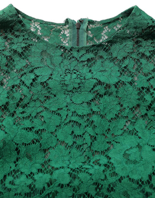 Green Floral Lace Round Neck Blouse Top