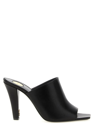 Black Leather Stiletto Heel Sandals